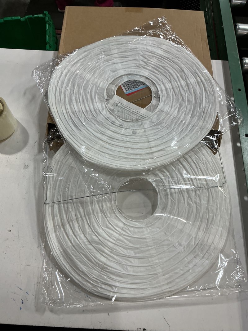 Condition photo showing New/Like New for 2 sets jumbo paper lanterns with lamp cord cable white hanging paper lanterns chinese japanese pendant hanging lamp for birthday wedding bridal anniversary party decoration (round, 18 inch) 18 inch round