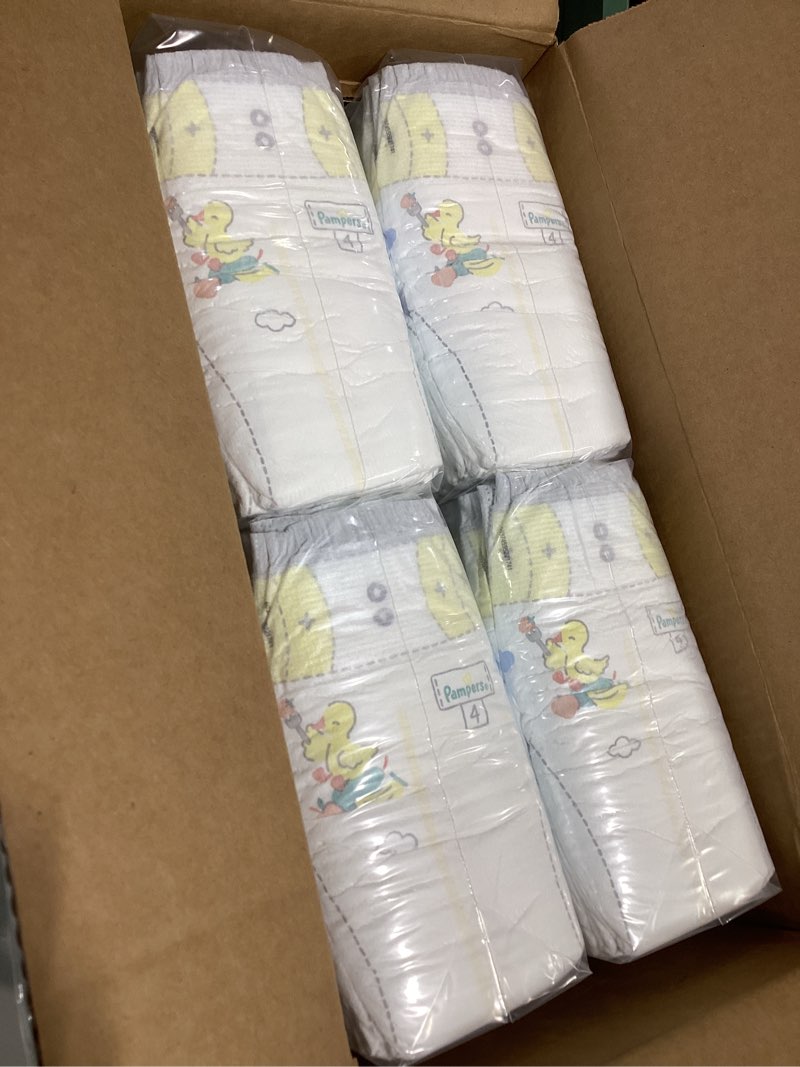 Condition photo showing New/Like New for pampers swaddlers diapers, size 4 (15-34 lbs), 120 count, absorbent, keeps baby dry and comfortable, skin safe disposable baby diaper (packaging may vary) size 4 120