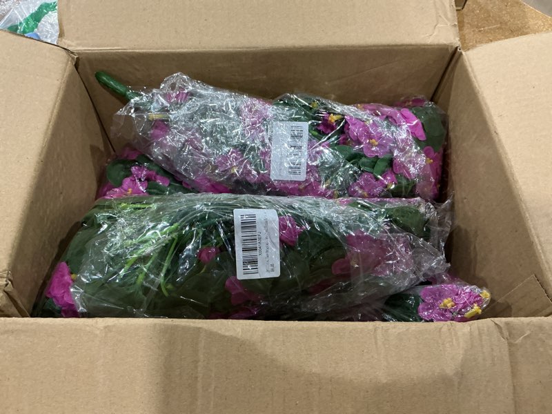 Condition photo showing Good Condition for artificial fake hanging plants flowers for outdoor outside, 4 pcs faux silk fuchsia orchid long vines uv resistant look real for home porch patio planter decoration