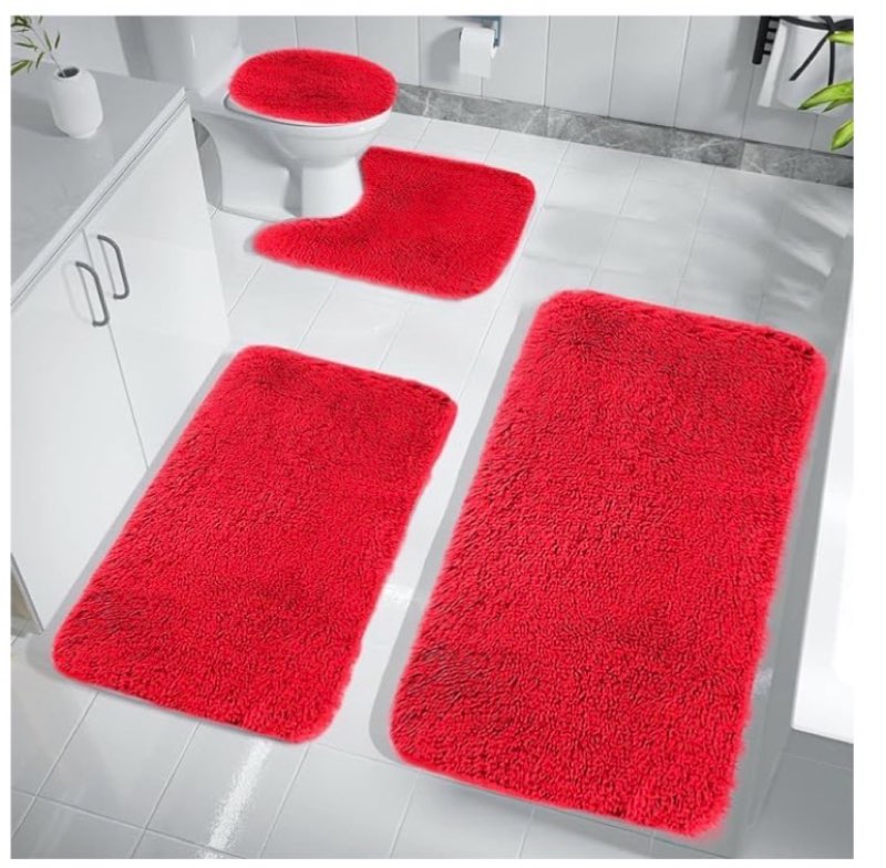 Piece Bathroom Rug Set, Bath Mat Set of 4 Toilet Mats, Toilet Cover Rugs Sets, Colorful Soft Microfiber Bathtub Kitchen Mat, Water Absorption Non Slip Thick Red Bathroom Rugs (Red 4pcs)
