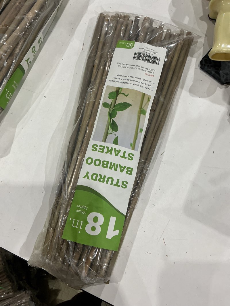 Condition photo showing New/Like New for 18in natural bamboo plant stakes 50pcs for tomatoes, beans, flowers, potted, climbing plants 18in-50pcs