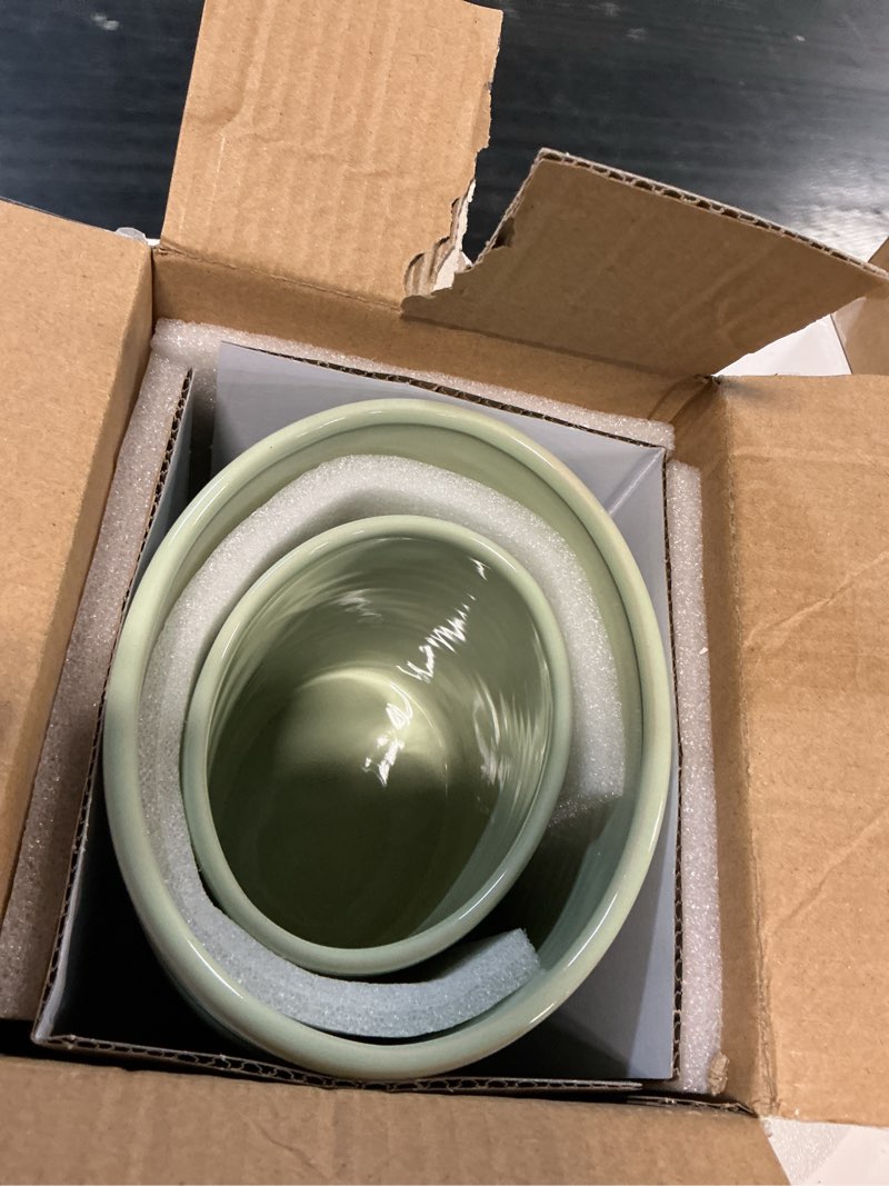 Condition photo showing New/Like New for yhosseun kitchen utensil holder set of 2, utensil crock for countertop | 6.7"+5.1" cooking utensil holder for kitchen counter, oval utensil storage organizer farmhouse kitchen decor, two-tone, green set of 2 (6.7 inches + 5.1 inches) c-green & clay