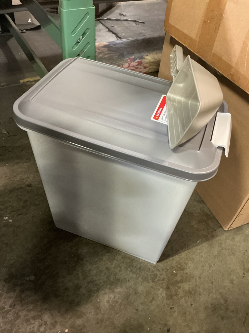Condition photo showing As Is for  iris usa 13lbs / 15 qt airtight lid dog food storage container, gray
