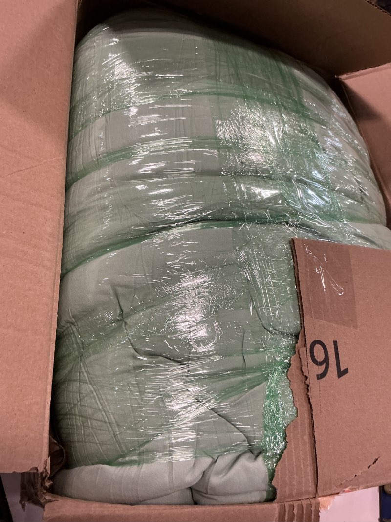 Condition photo showing As Is for Bedsure Queen Comforter Set, Sage Green Boho Tufted Bed Set, 3D Puffy Jacquard Bedding Queen Size, 3 Pieces, 1 Farmhouse Shabby Chic Embroidery Comforter with Bow Pattern & 2 Pillow Cases Queen 06 - Sage Green - Bow