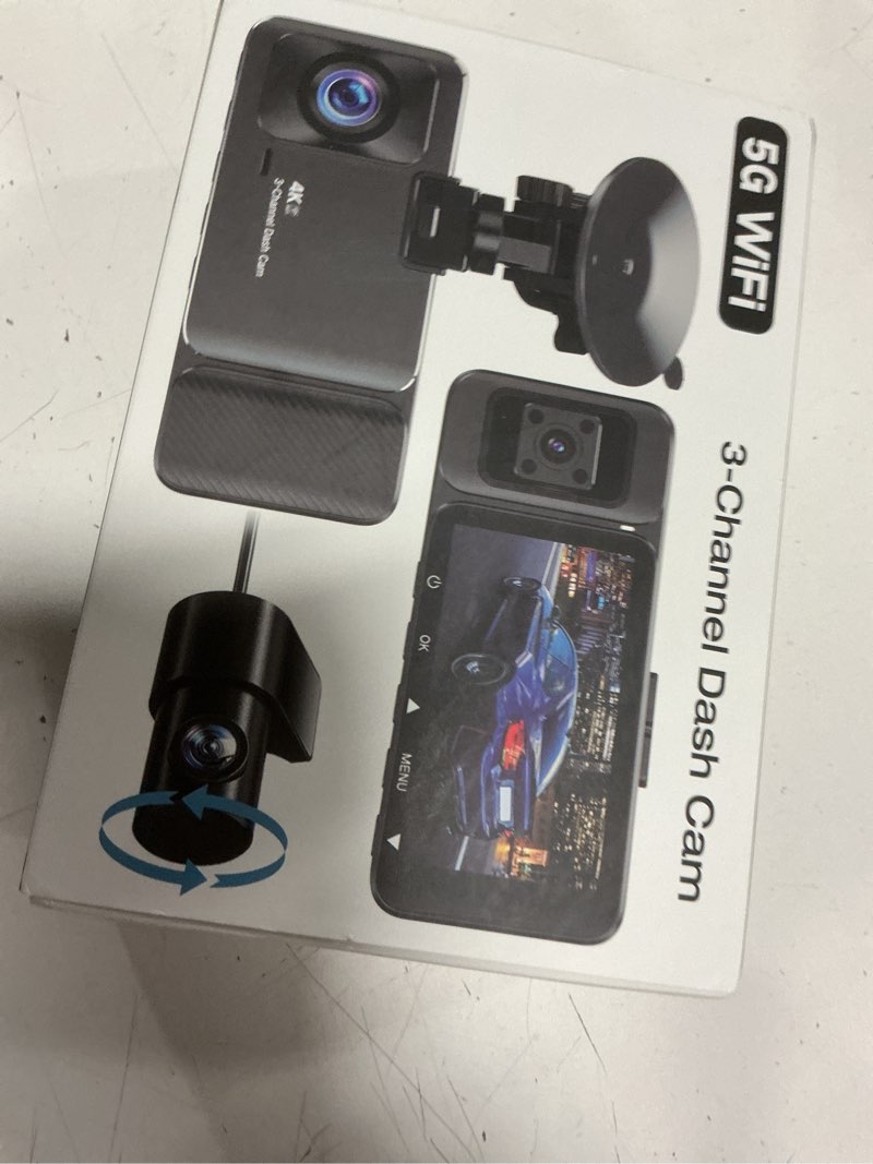 Condition photo showing New/Like New for wecool 4k uhd 3 channel dash cam front and rear inside, free 64gb card included, 360° wide-angle full-view dash camera for cars with night vision, 24h parking mode, g-sensor, loop recording, 5ghz wifi matte black
