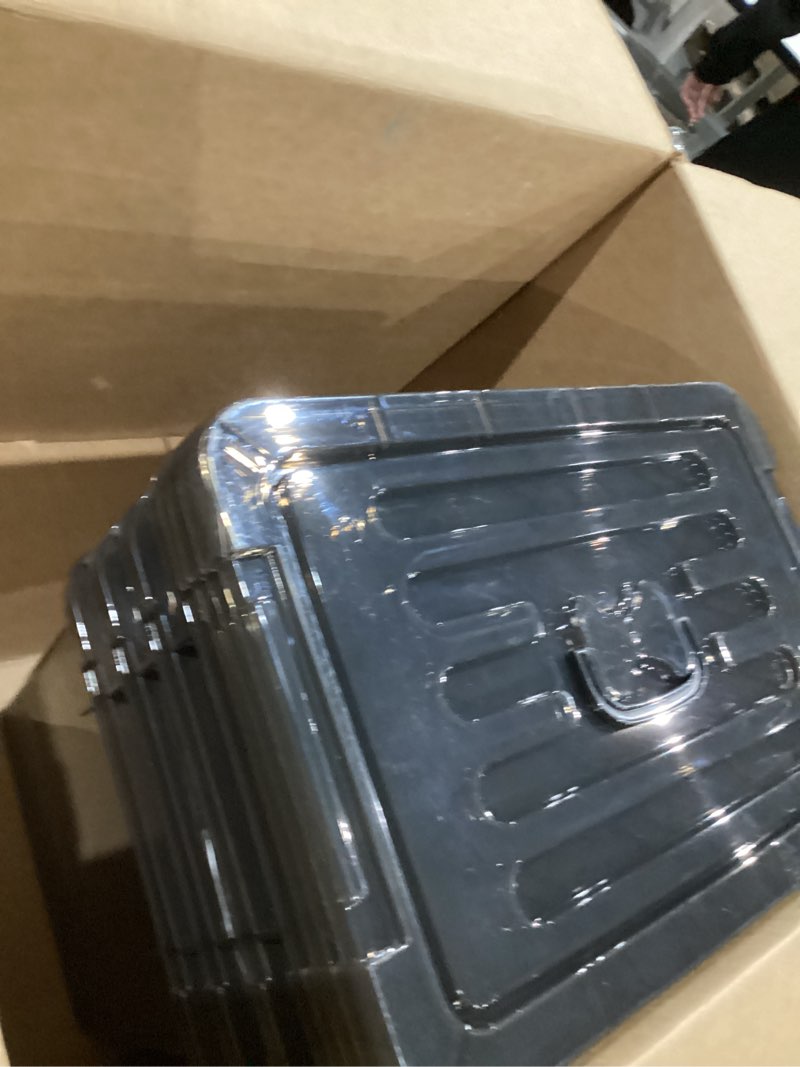 Condition photo showing As Is for 17 Qt Stackable Storage Bins with Lids, Black Clear Locking Plastic Storage Containers with Latches, Organizer Totes for Closet Pantry Bedroom Garage, Space Saving Nesting Storage Box?4 Pack?