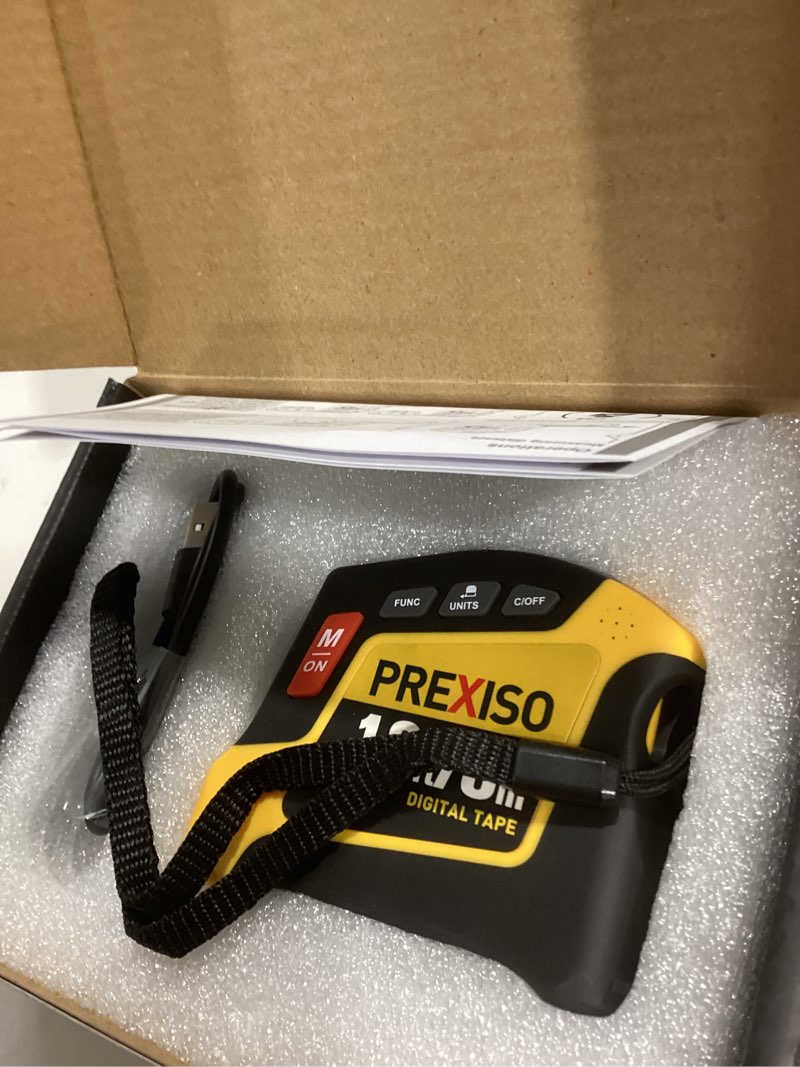 Condition photo showing Good Condition for prexiso 2-in-1 digital tape measure - 16ft rechargeable measuring tape ruler ft/ft+in/in/m/cm/mm unit - metric & inches retractable measurement tape tool with magnetic tip - pythagorean, area, volume yellow