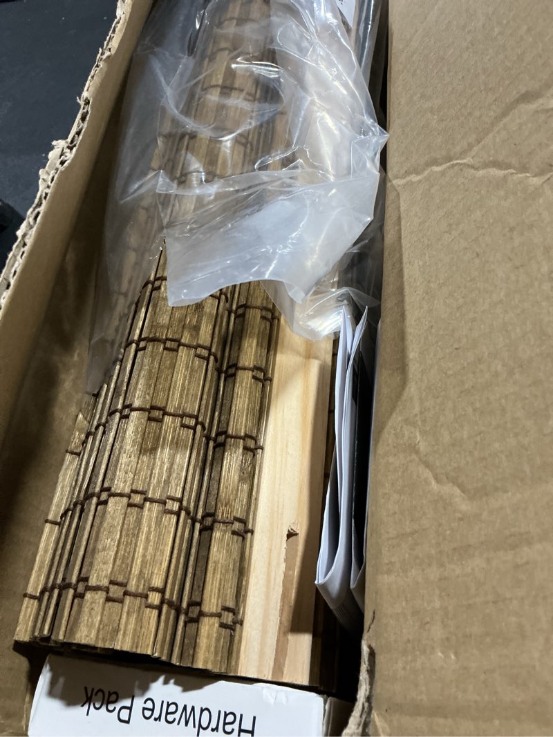 Condition photo showing Good Condition for (similar) lazblinds cordless bamboo roman shades, privacy blinds for interior windows, room darkening roll up bamboo blinds for home & patio, 26.5\" w x 48\" h, bdp-driftwood privacy - driftwood 26 1/2\" w x 48\" h
