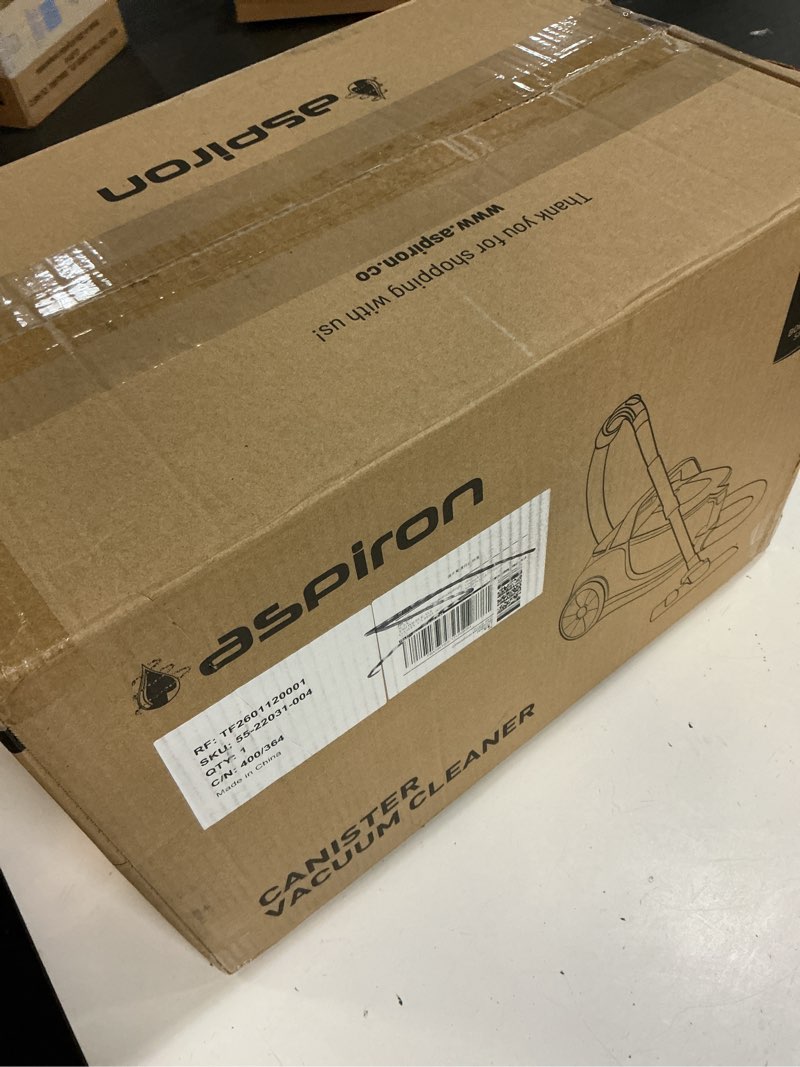 Condition photo showing Good Condition for aspiron canister vacuum, upgraded 1600w bagless canister vacuum cleaner, auto cord rewind, h13 hepa filter, 4qt large capacity, 5 tools for hard floors, carpet, pet, upholstery, tiles, tangerine