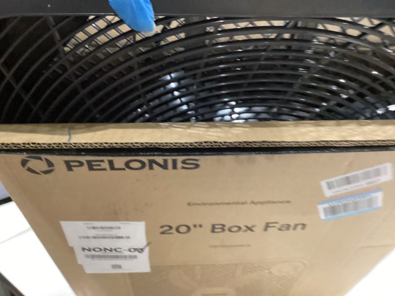 Condition photo showing Good Condition for pelonis 20 inch box fan for bedroom– 3 speeds, 25ft/s, floor fan, window fan, table fan, desktop fan with superior air throw (2295 cfm), lightweight, 5 blades, suitable for office, living room, garage grey upgraded