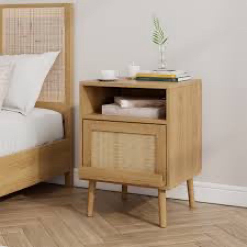 Bishoy Solid Wood Leg Rattan Nightstand