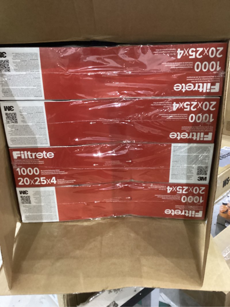 Condition photo showing New/Like New for Filtrete 20x25x4 AC Furnace Air Filter, MPR 1000, MERV 11, Fits Honeywell & AprilAire Space-Gard, Allergen Defense, Electrostatic Air Cleaning Filter, 4-Pack (actual size 19.88 x 24.63 x 4.31)