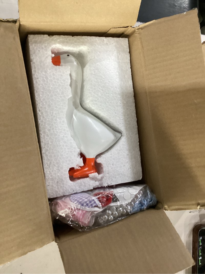 Condition photo showing New/Like New for desk mini goose key holder 7 inch with 6 set outfits, desk goose clothes for cute desktop resin porch goose magnetic statue, tool holder home decoration, bedroom decor housewarming gift desk goose set