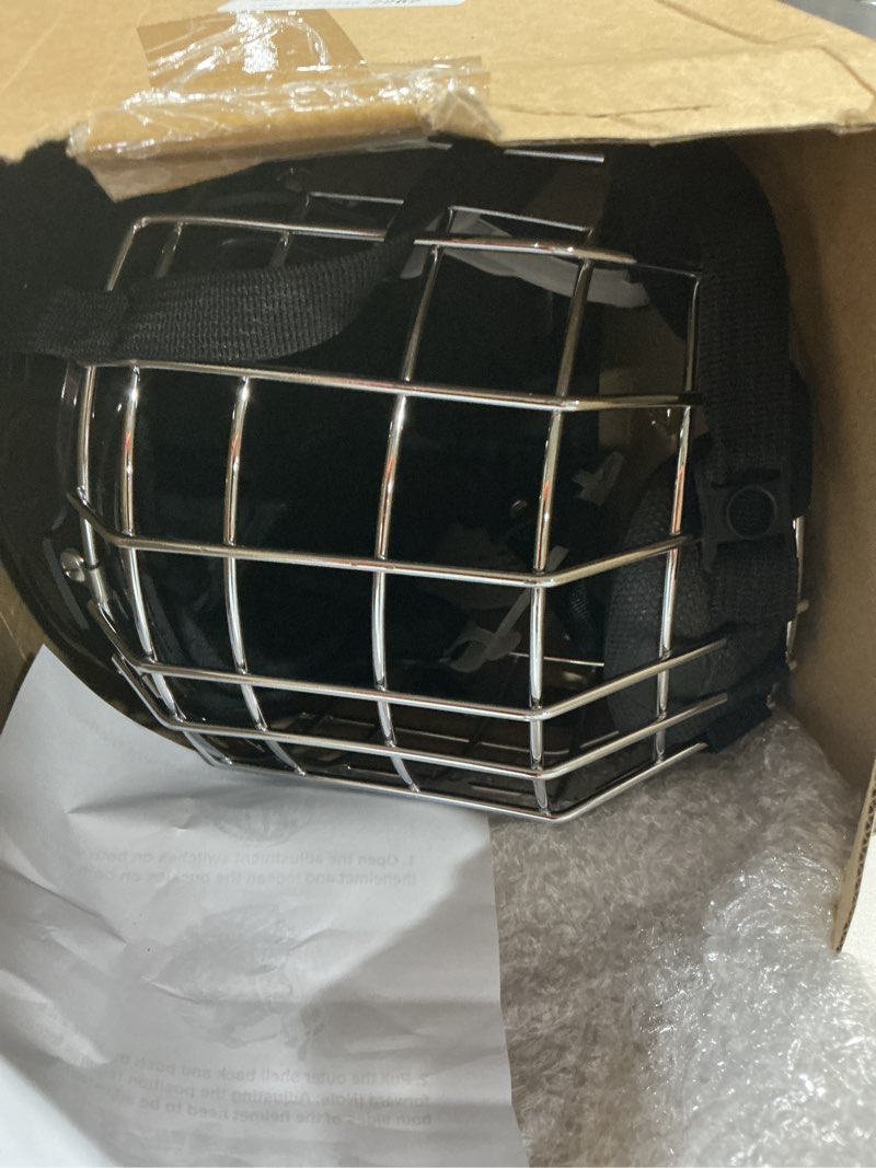Condition photo showing Good Condition for sabary adult black hockey helmet combo with facemask cage, high density foam, adjustment head circumference, integrated ear covers, adjustable chin strap medium