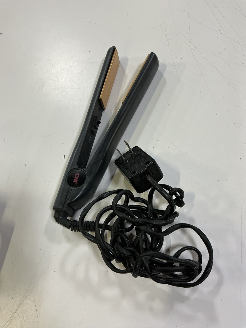 Condition photo showing As Is for chi tourmaline ceramic series flat iron, hair straightener for silky smooth hair, ideal for straightening or curling hair, 1" iron, onyx black onyx black 1 inch