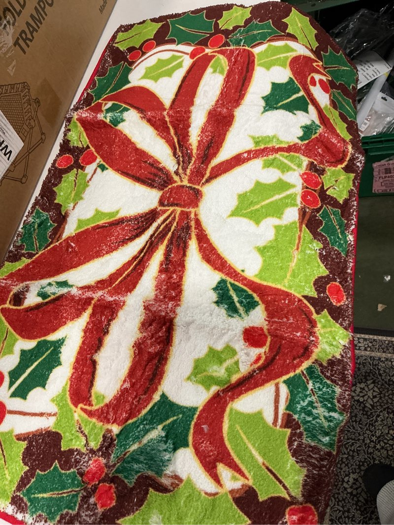 Condition photo showing As Is for Christmas Bath Rugs, Christmas Red Bow Area Rugs for Bathroom Kitchen Bedroom, Non-slip Shaggy Washable Bath Mats, Luxury Absorbent Bathmats for Xmas Holiday Winter Home Decoration, 20x30 Inch Christmas Bow