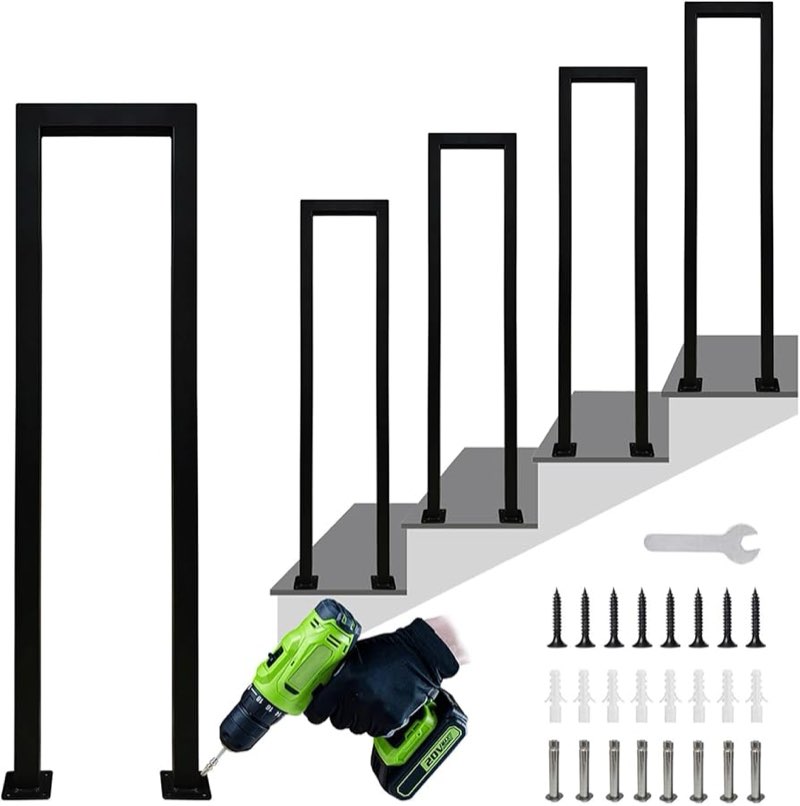 Hand Rails for Outdoor Steps, Matte Black U Shaped Handrails for Indoor Stairs, Non-Slip Stair Raili