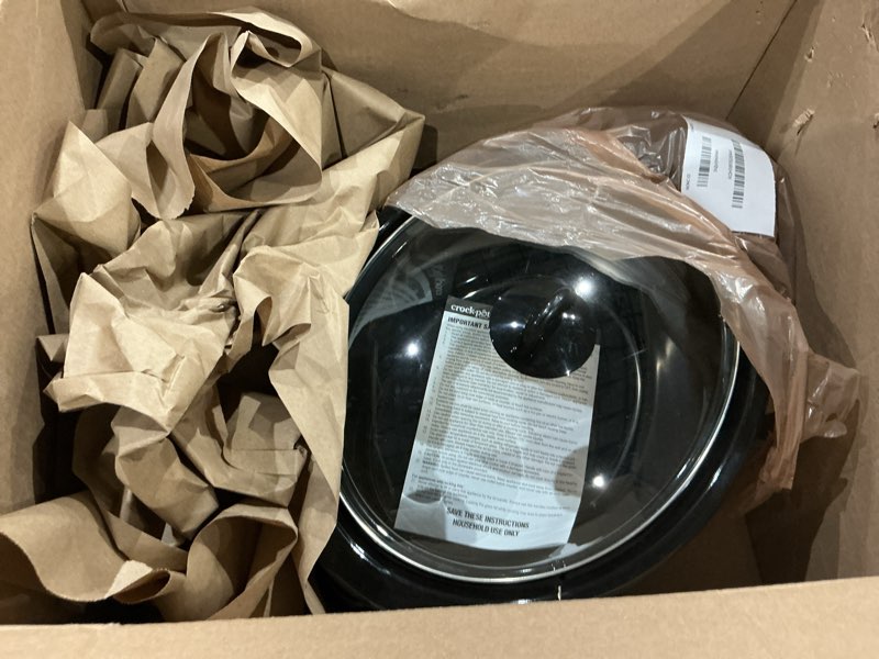 Condition photo showing As Is for crock-pot large 8-quart programmable slow cooker with auto warm setting black stainless steel