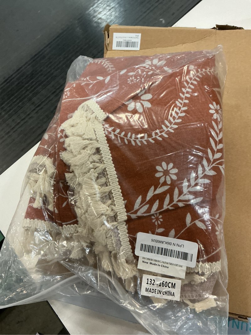 Condition photo showing Good Condition for Schweek Boho Terracotta Curtains for Living Room 63 Inches Long Semi Sheer Linen Floral Curtains Vintage Farmhouse Window Curtain 2 Panel Sets for Dining Room Kitchen Rust Colored Terracotta 52"W x 63"L (Pack of 2)