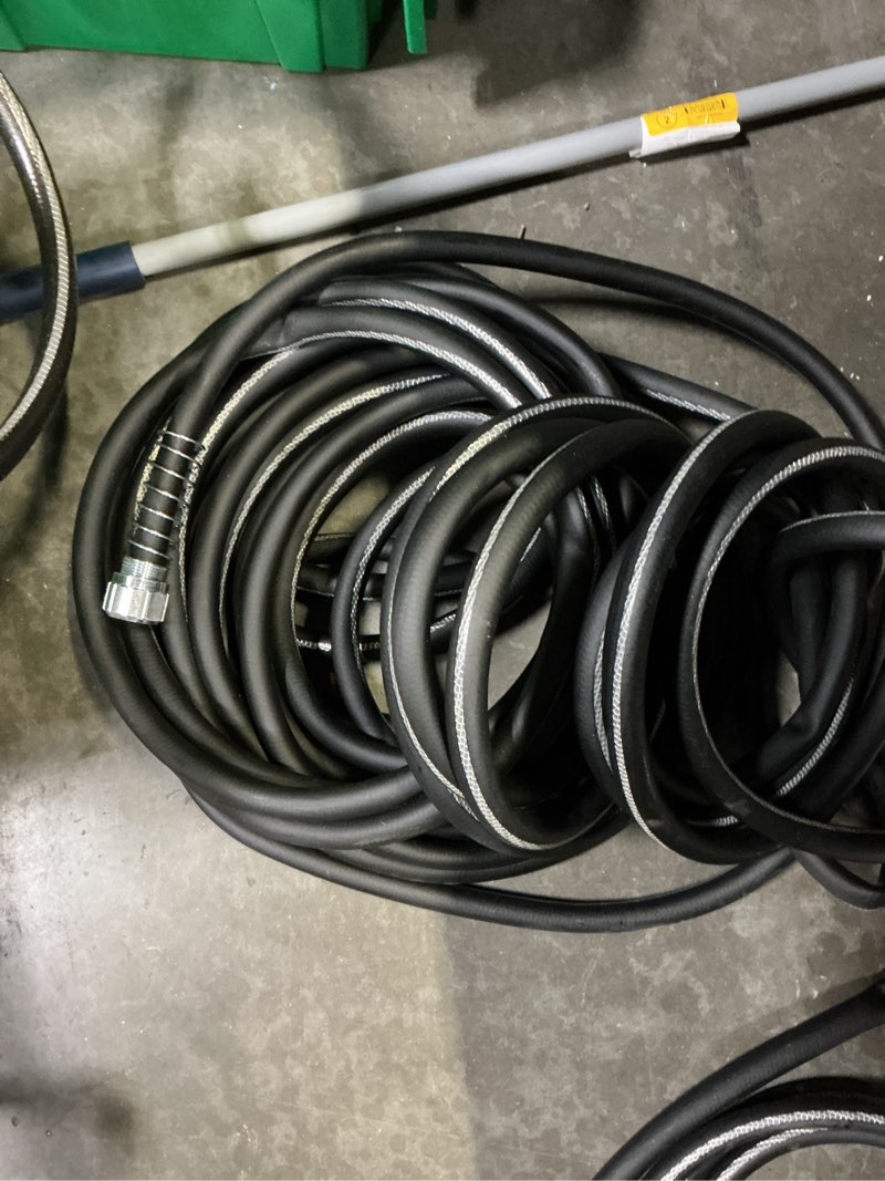 Condition photo showing As Is for neverkink teknor apex 5/8-in x 25-ft heavy-duty kink free vinyl gray coiled hose