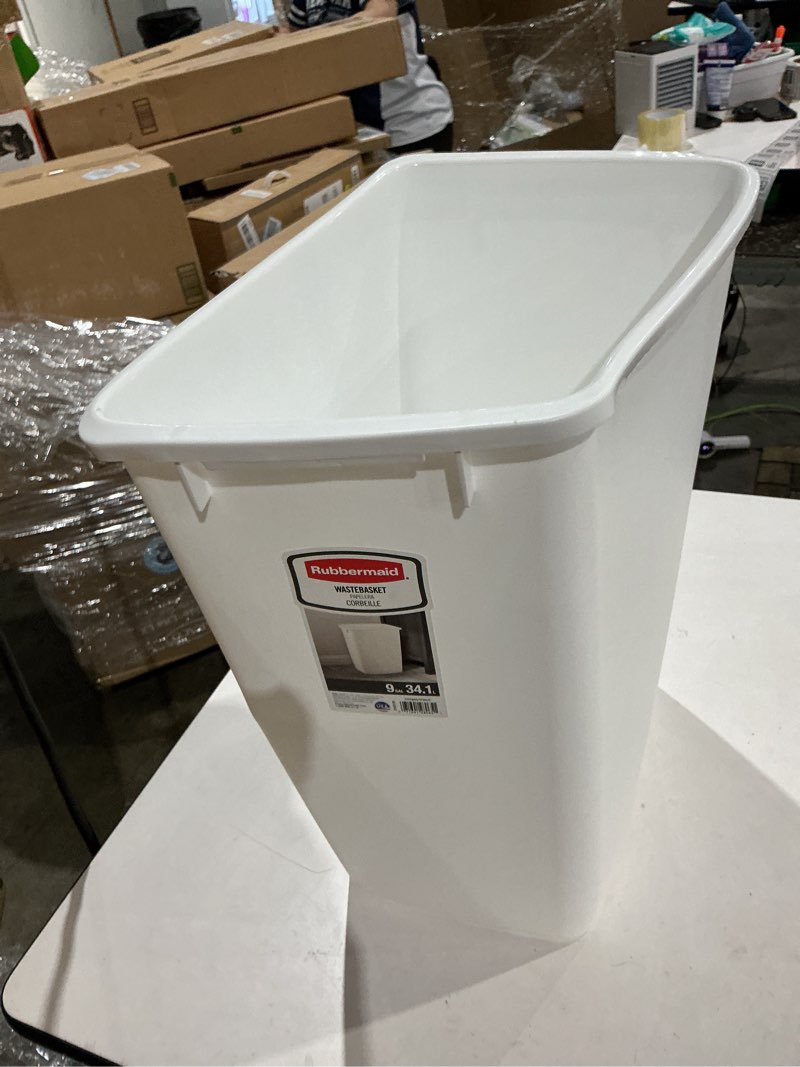 Condition photo showing As Is for rubbermaid fg2806tpwht 36 quart white open wastebasket