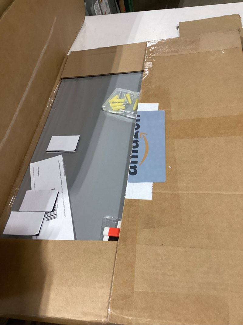 Condition photo showing Good Condition for 16" x 24" magnetic board, silver magnet bulletin board to display magnetic letters, metal board for wall, refrigerator photo, with dual lock tape and screws, marker pen 16" x 24" silver
