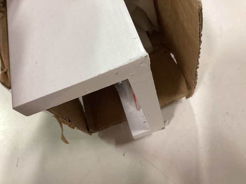 Condition photo showing Good Condition for Muzilife 35.4" Large Floating Wall Ledge Shelves with Lip - Set of 2 Wood Floating Shelves - White Wall Mounted Picture Ledge for Office, Bathroom, Bedroom, Living Room, Kitchen White 35.4"