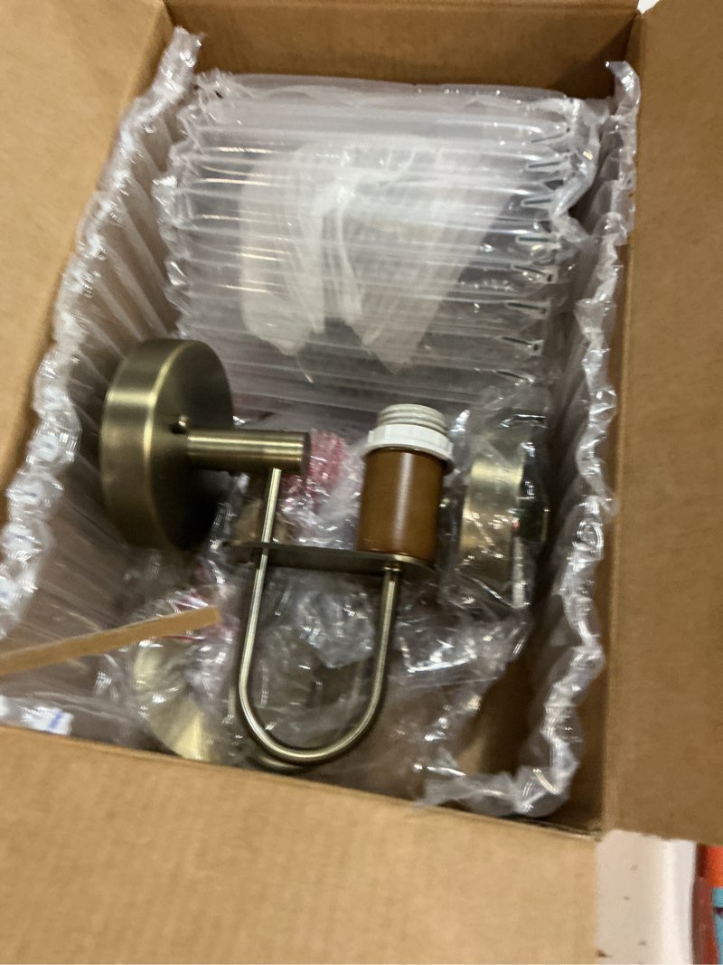 Condition photo showing As Is for brass wall sconces set of two, hwh industrial wall light fixtures gold barn light, single wall lamp for bedroom bedside bathroom kitchen, hammered metal shade, antique brass, 5hzg74b-2 bg hammered brass *2 medium