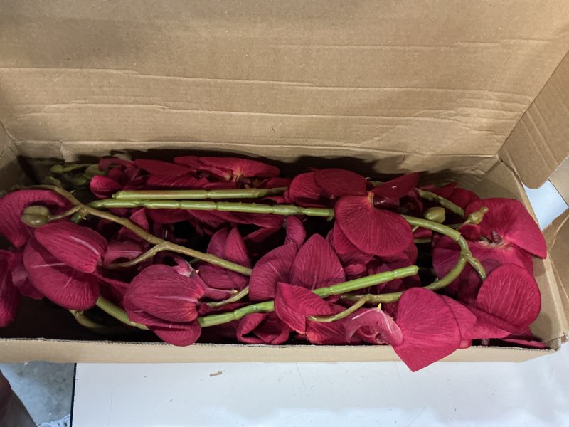 Condition photo showing New/Like New for burgundy flowers artificial orchids 5pcs fake orchid 35.4" faux orchid stems burugndy artificial flowers for bridal shower wedding centerpieces home decor (burgundy)