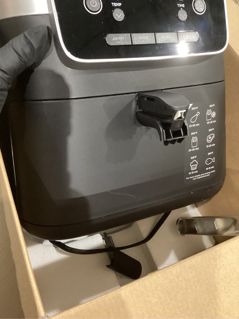 Condition photo showing As Is for ninja | air fryer | 4-in-1 pro air fry, roast, reheat, dehydrate | 5qt capacity fits up to 4lbs of french fries | 400f max temp | nonstick basket & crisper plate | 120v | grey | af141 5 qt