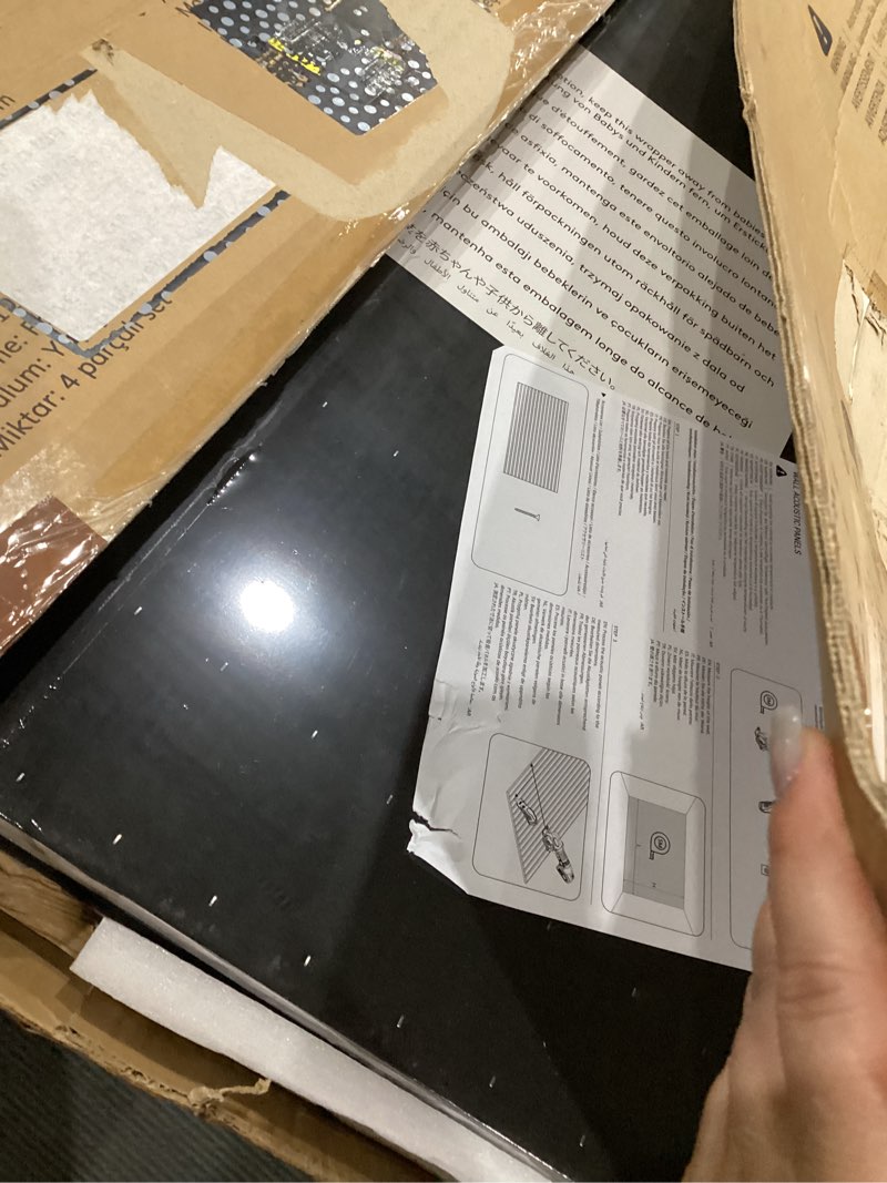 Condition photo showing Good Condition for tonor wood slatwall panels, 4 pack 47.2" x 23.6"/ 120 x60cm(31ft²) acoustic wall panels, wood slat acoustic panels for noise cancelling and home decor, living room, bedroom, office, walnut