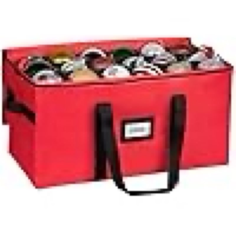 2-in-1 christmas ornament storage box, christmas storage containers organizer bag with dividers - fits xmas holiday ornaments figurines and pockets for decoration(red)