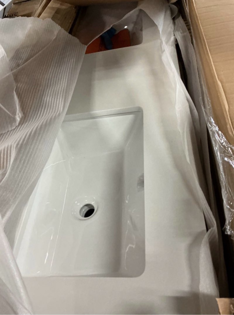 Condition photo showing Good Condition for allen + roth cantrell 60-in oak undermount double sink bathroom vanity with white engineered stone top