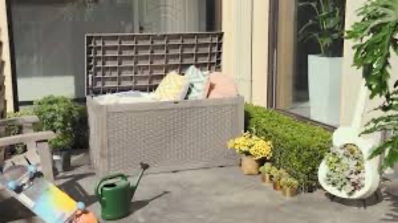 incomplete * missing box*Large Resin Deck Box Outdoor Storage with Cushion for Patio Furniture,Outdoor Cushions,Garden and Pool Supplies-Waterproof