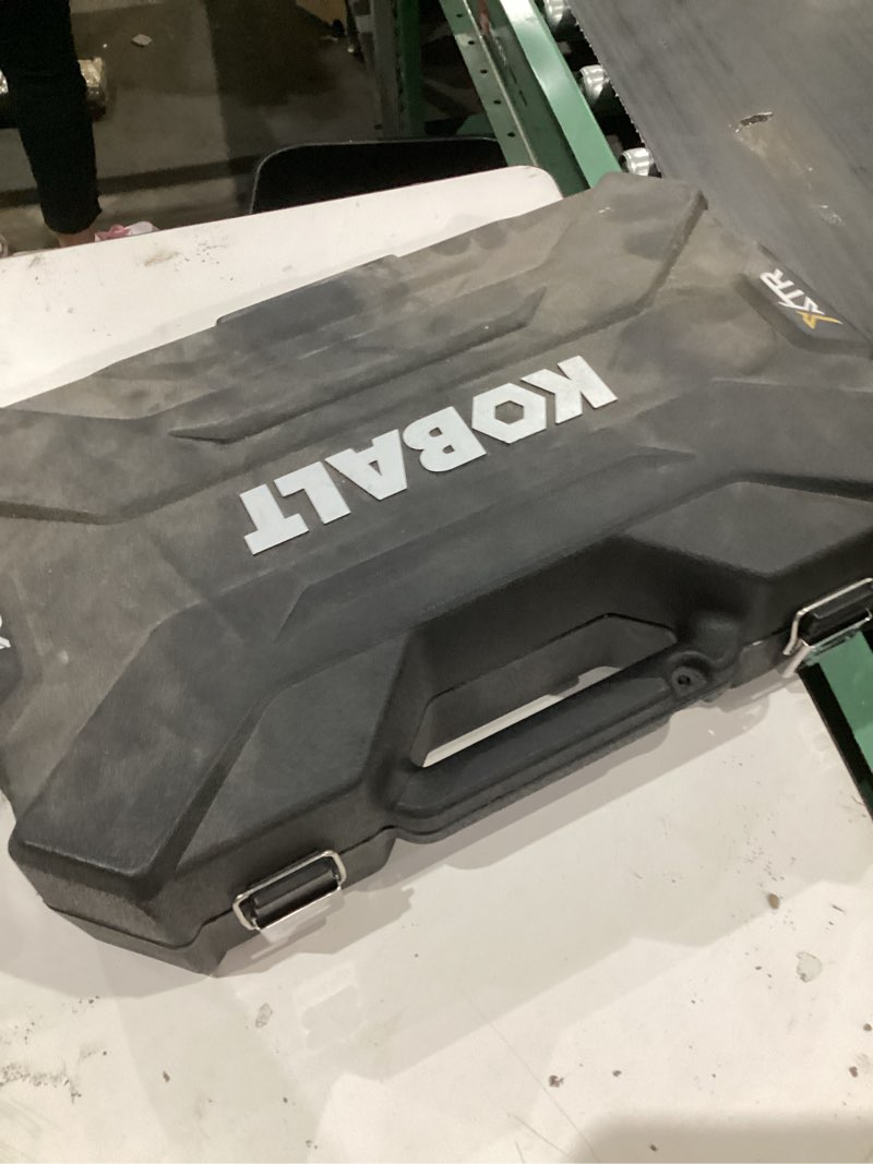 Condition photo showing As Is for missing battery kobalt 24-volt 1/2-in keyless brushless cordless drill ( 1 -batteries included, and charger included )
