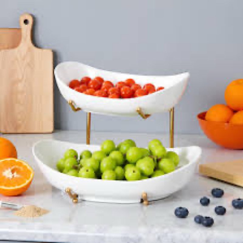 hblife fruit bowl for kitchen counter - 2 tier ceramic fruit rack, fruit basket for fresh fruit&vegg
