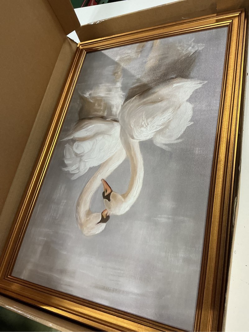 Condition photo showing Good Condition for Gold Framed Wall Art Vintage White Swan Canvas Art Farmhouse Animals Picture Wall Decor Antique Prin
