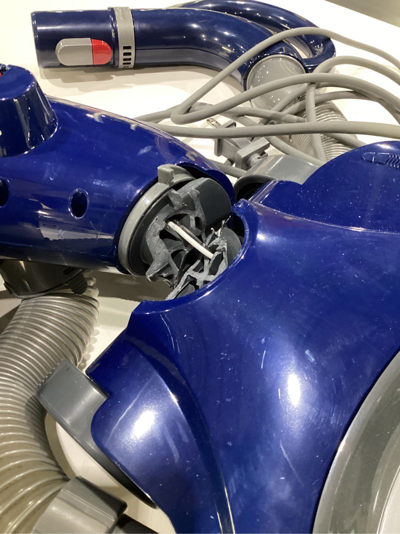 Condition photo showing As Is for shark upright vacuum, navigator lift-away deluxe with large dust cup capacity, hepa filter, swivel steering, upholstery tool & crevice tool, blue, nv360 navigator (navy), used, broken base,  not tested