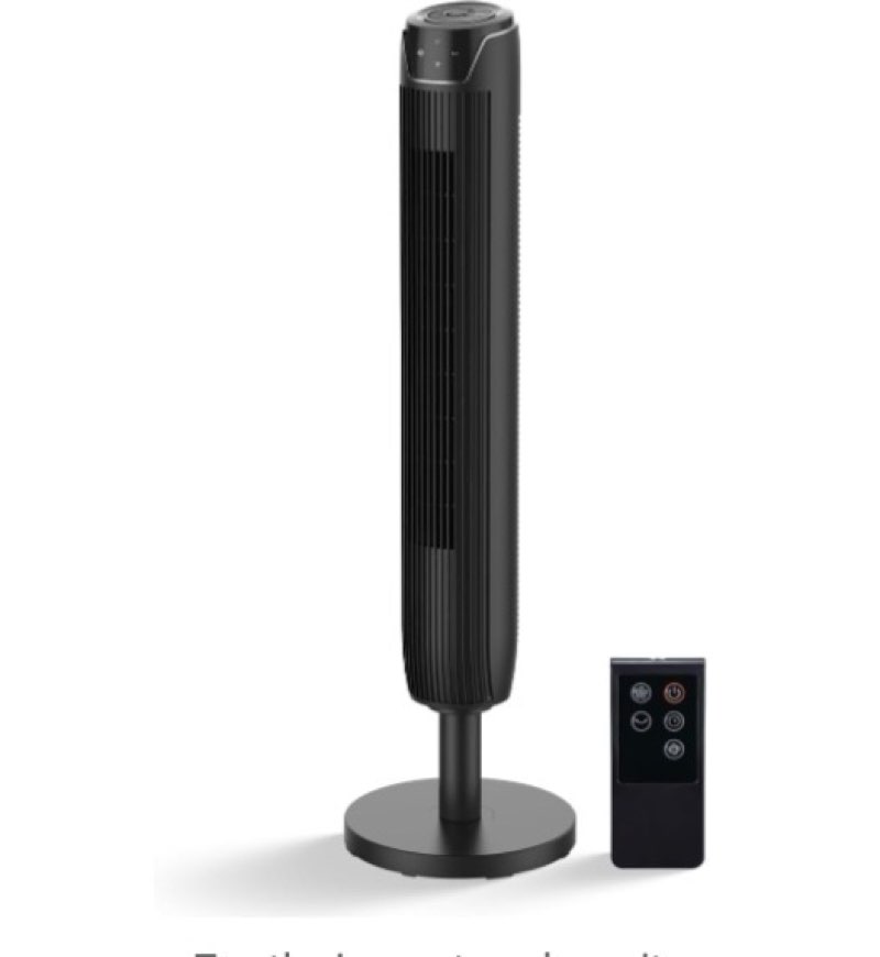 senville oscillating tower fan for bedroom, remote control, bladeless, quiet, 3 modes, 7-hour timer, led display, black