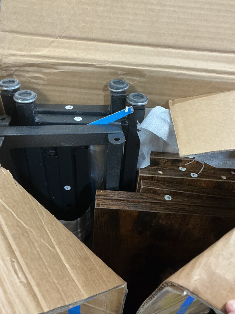 Condition photo showing As Is for Adjustable King Size Headboard with Outlets, USB Ports,Type-C,LED Lights, and Storage, Rustic Brown, Sturdy Bed Frame Headboard for Enhanced Comfort and Functionality, King Size