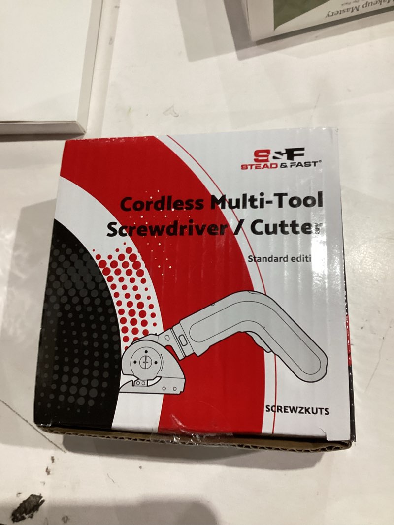 Condition photo showing New/Like New for S&F STEAD & FAST Electric Cardboard Cutter Tool 4V, Cordless Electric Scissors for Box, Fabric, Carpet, Power Cutter with Charger, 2 blades included