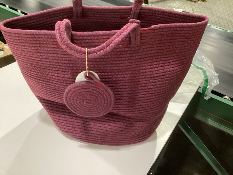Condition photo showing Good Condition for Modern Granny Small Cotton Rope Laundry Basket 16x10 Inch Dual Secure Woven Handle for Living Room Closet Clothes Blanket Organization 