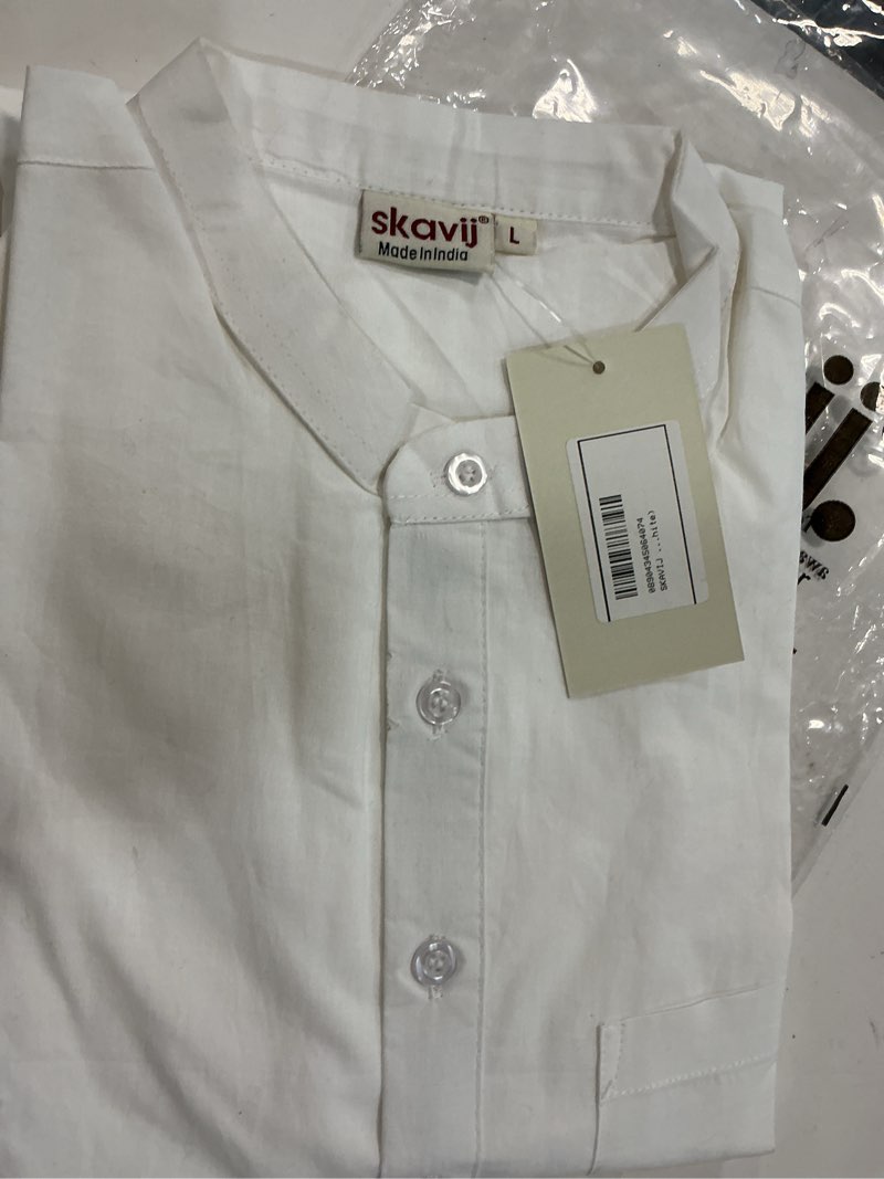 Condition photo showing New/Like New for skavij men's shirt cotton kurta casual tunic regular fit (l, white