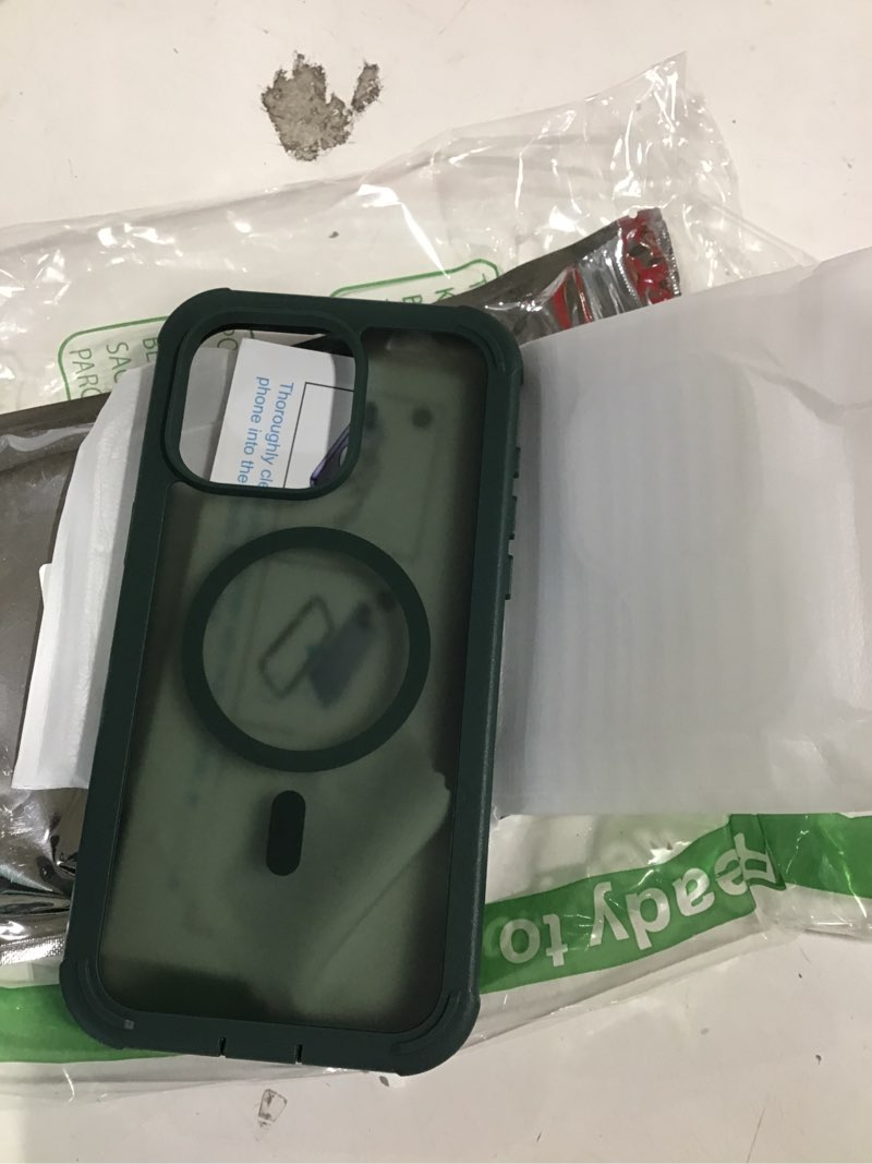 Condition photo showing Good Condition for Magnetic for iPhone 15 Pro Max Case, [Compatible with MagSafe][Military Grade Drop Protection][Heavy Duty Protection][Non-Slip][Shockproof] 2-Layer Durable Bumper Phone Case 6.7''-Army Green iPhone 15 Pro Max Army Green