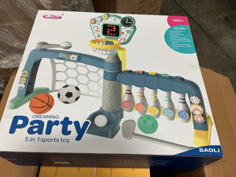 Condition photo showing New/Like New for costway toddler sports toys 5-in-1 basketball soccer bowling baseball golf with lights