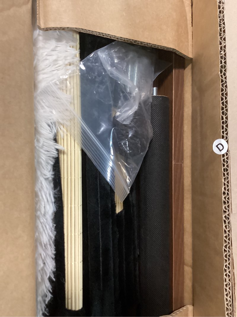 Condition photo showing As Is for modern cat tree for indoor cats, nordic loft style, wooden cat tower with sisal scratching posts, soft padded beds & cozy condos, floor-mounted for kittens & adult cats large walnut
