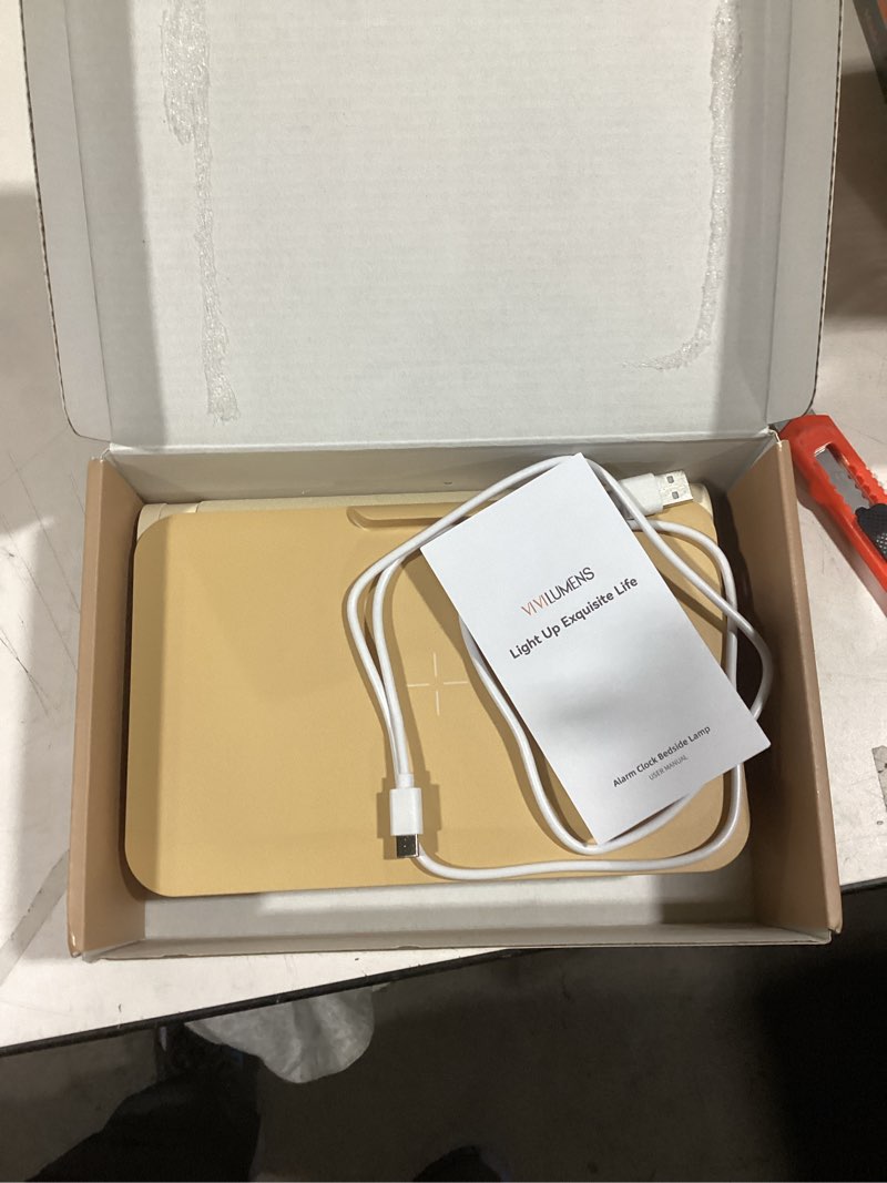 Condition photo showing As Is for Vivilumens Book Lamp Sunrise Alarm Clocks Wireless Charger Bluetooth Speaker Loud for Heavy Sleepers Adults with Snooze Wake Up Light for Bedroom Home Decor Birthday Gifts?Yellow?