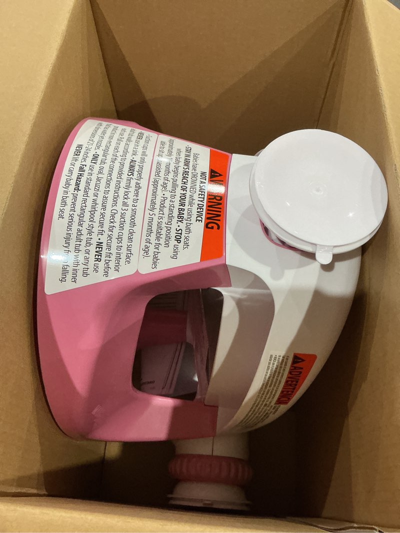 Condition photo showing Good Condition for ingenuity my bath seat for sit-up baby bathing, sure & secure suction cups, astm safety tested & approved, backrest for assisted sitting, easy setup & storage, pink