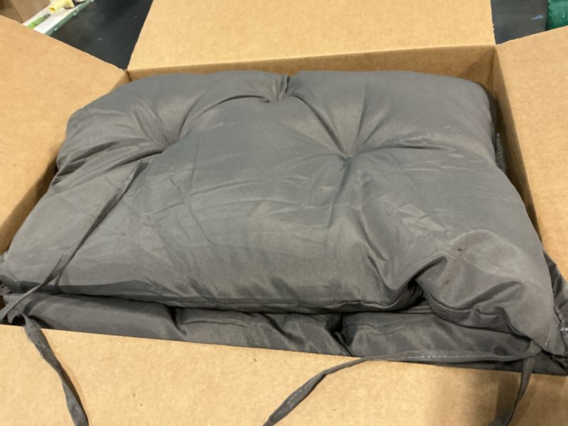 Condition photo showing Good Condition for porch swing replacement cushions: 2-3 seater outdoor waterproof swing cushions with ties - thick swing cushion with backrest for garden patio furniture loveseat dark grey 40x40in