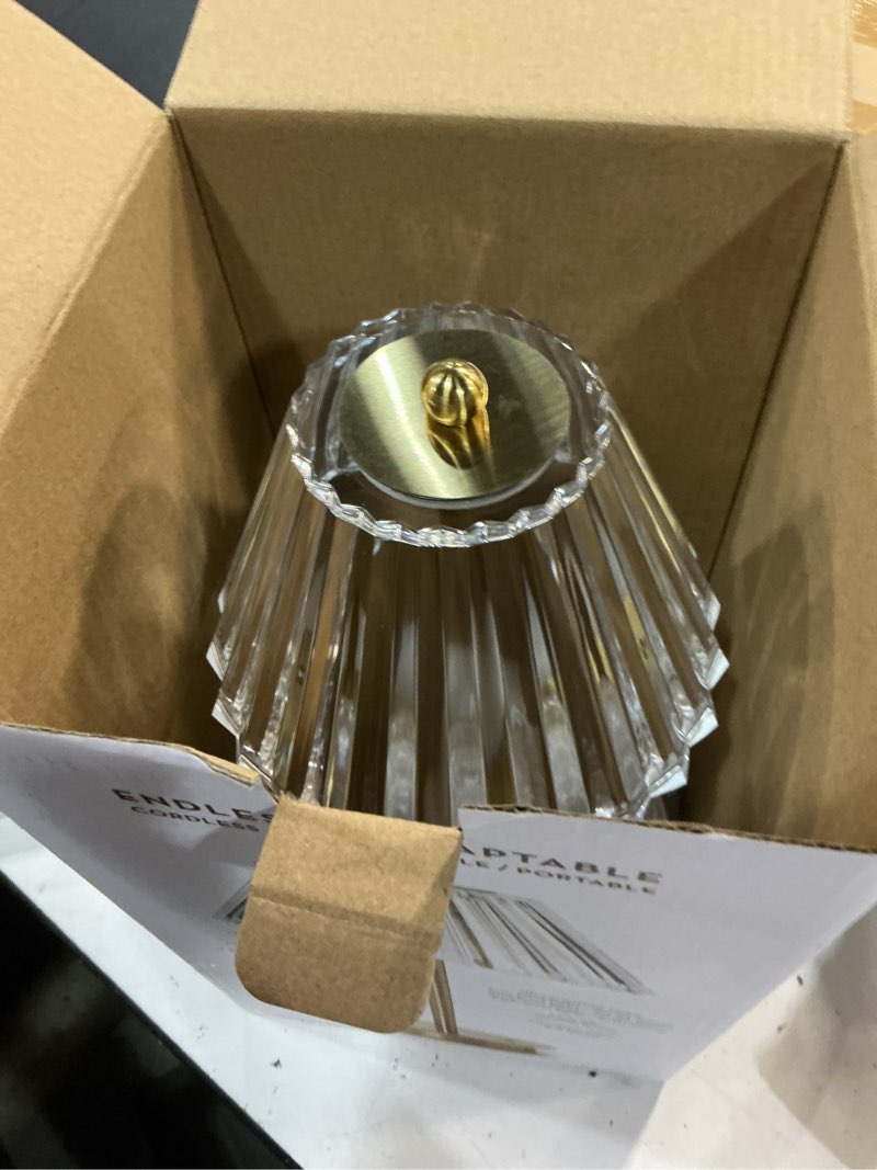 Condition photo showing Good Condition for two's company led touchable table lamp with acrylic shade in gift box, iron, 13-inches height